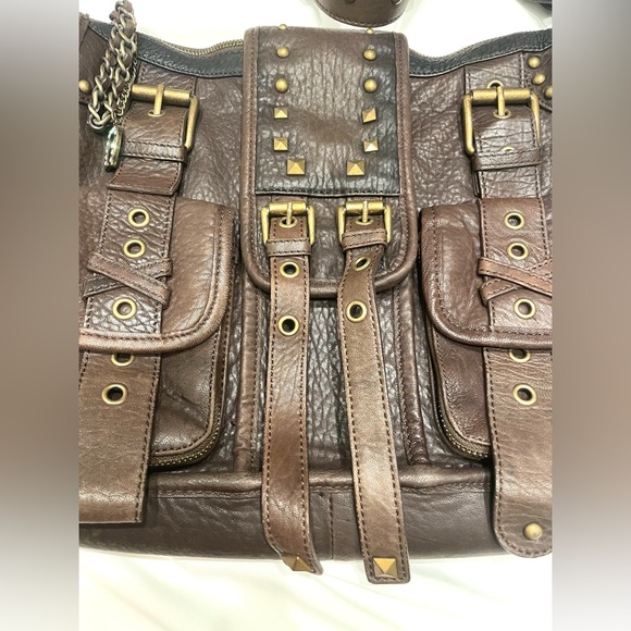 NWOT Vintage BETSEY JOHNSON Brown Leather Crossbody Buckle Horseshoe Bag - Picture 3 of 10